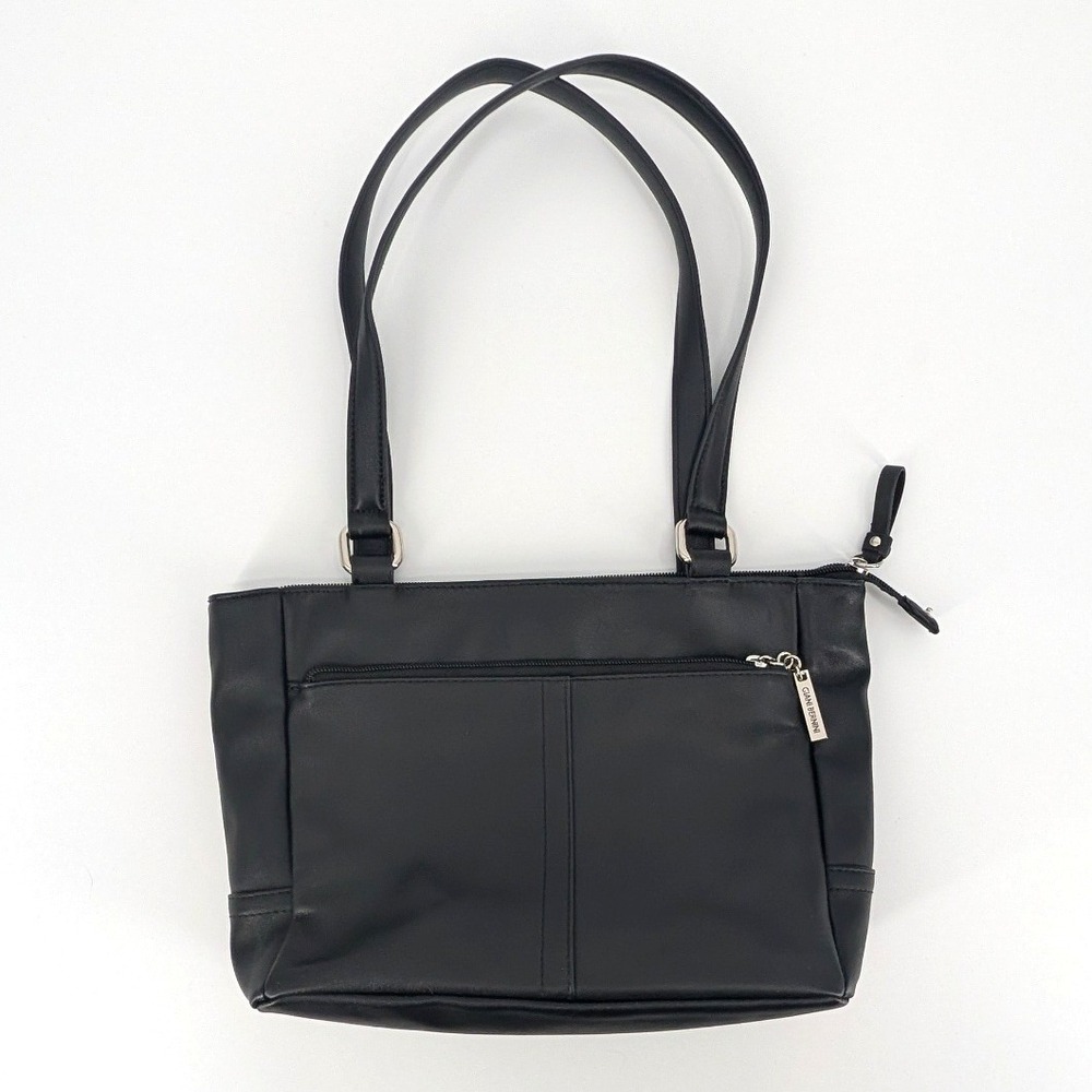 Giani Bernini Black Leather East West Zip Shoulder‎ Tote Bag Multi Pocket